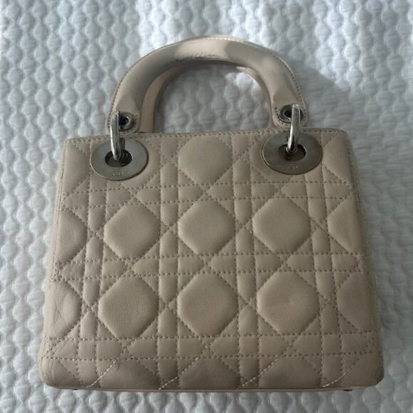 Auth SMALL LADY DIOR Cannage Quilted Leather Bag in LATTE Cream, Silver Hardware - Picture 12 of 15